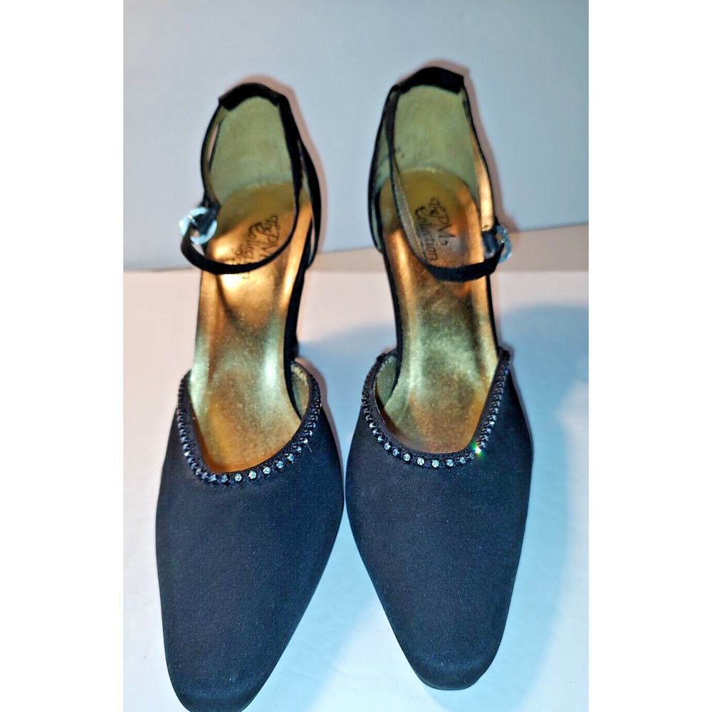 The PM Collection By 925 Woman Black Ankle Strap Rhinestones Heel Shoe Size 9.5M